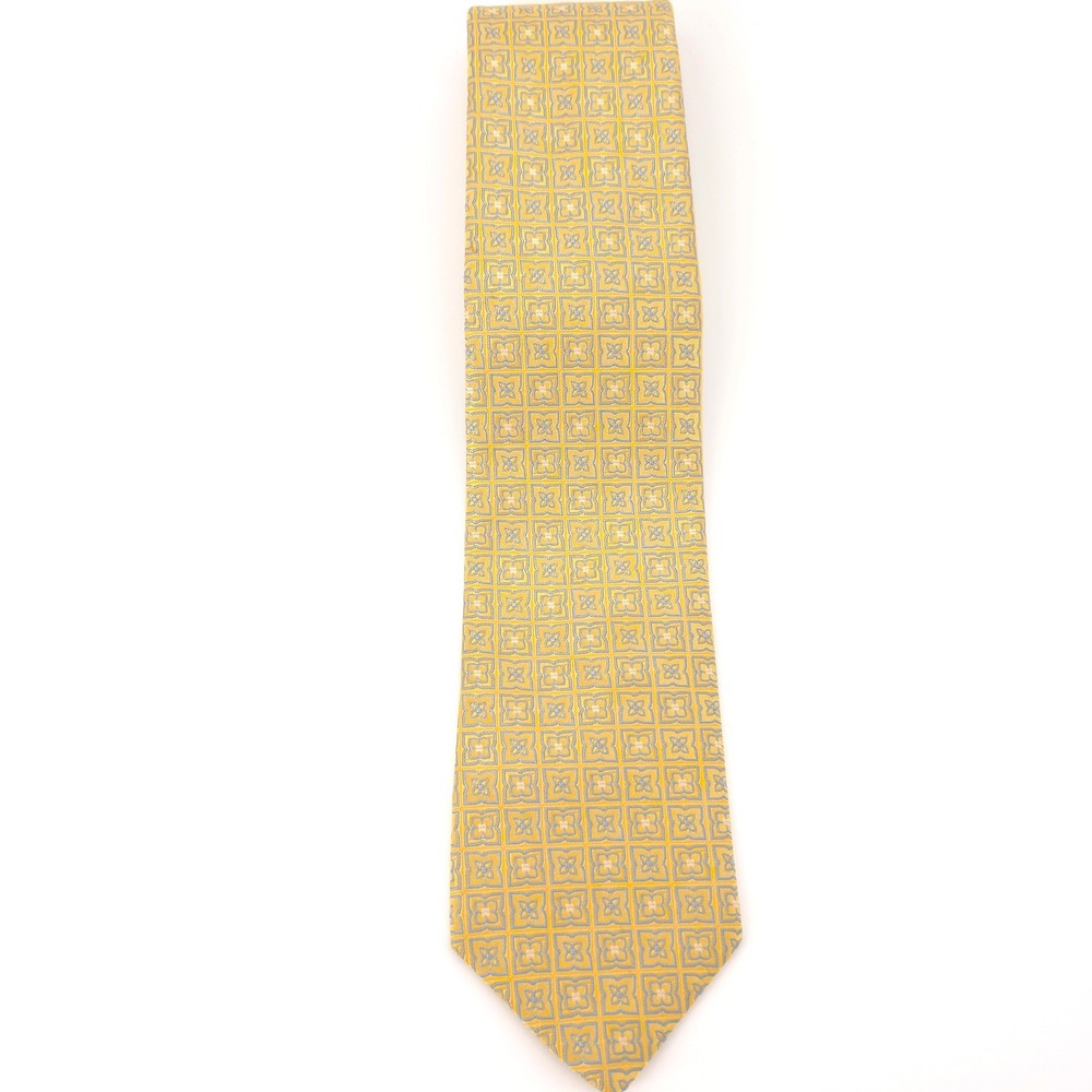 Brooks Brothers Makers and Merchants Mens Tie Silk Yellow Geometric Medallion - Picture 7 of 7